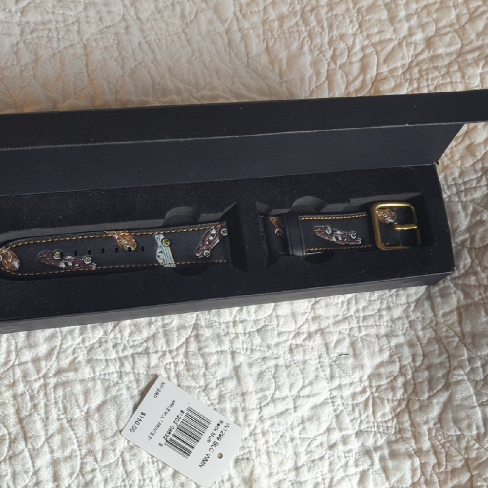 Coach Car Black Leather Apple Strap Watch Band